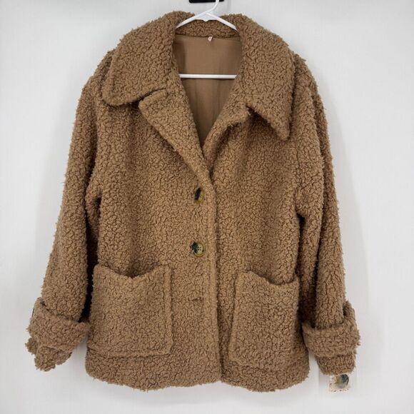 Free People Jackets & Blazers - FREE PEOPLE Coat Jacket So Soft Cozy Camel Brown Teddy Sherpa Boho Softgirl Sz L